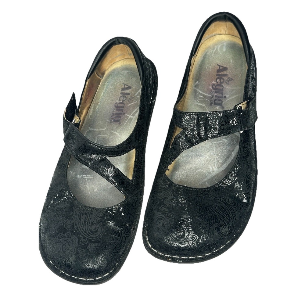 Alegria Paloma Black Paisley Leather Mary Jane Rocker Shoes JIL-561 Womens 38